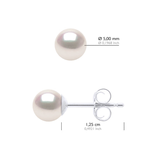 Earrings In White Gold 750 and Real Cultured Pearls AKOYA Japanese Certified Round 5-6 mm - Longueur 42 cm