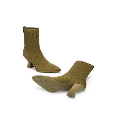 Pointed Toe Knit Sock Boots - Avocado