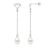 Drop Drop Earrings Freshwater Pearl White 6-7mm Curb Chain