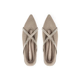 Rhinestone Cross Strap Pointed Toe Knit Flats - Sand
