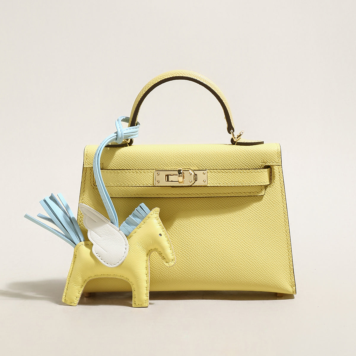 Trendy Petite Top Handle Bag 22cm Structured Mini Leather Satchel - Yellow