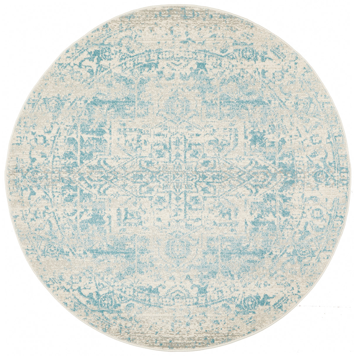 Evoke 253 White Blue Round Rug