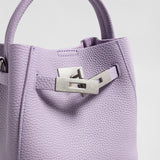 Pebbled Leather Mini Bucket Tote - Lilac