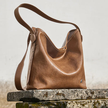 Nalandu Vintage Leather Slouchy Tote Bag - Brown