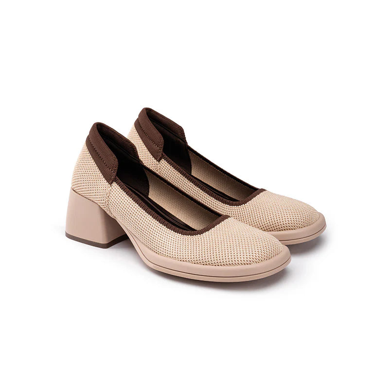 Vintage Square Toe Mary Jane Pumps - Nude