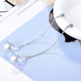 Sphere Rainbow Glass White Gold Layered Dangle Earrings