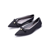 Sarah Casual Pearl Bow Commuter Flats - Charcoal