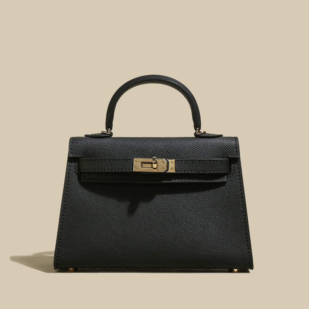 Classic Structured Leather Top-Handle Bag - Black