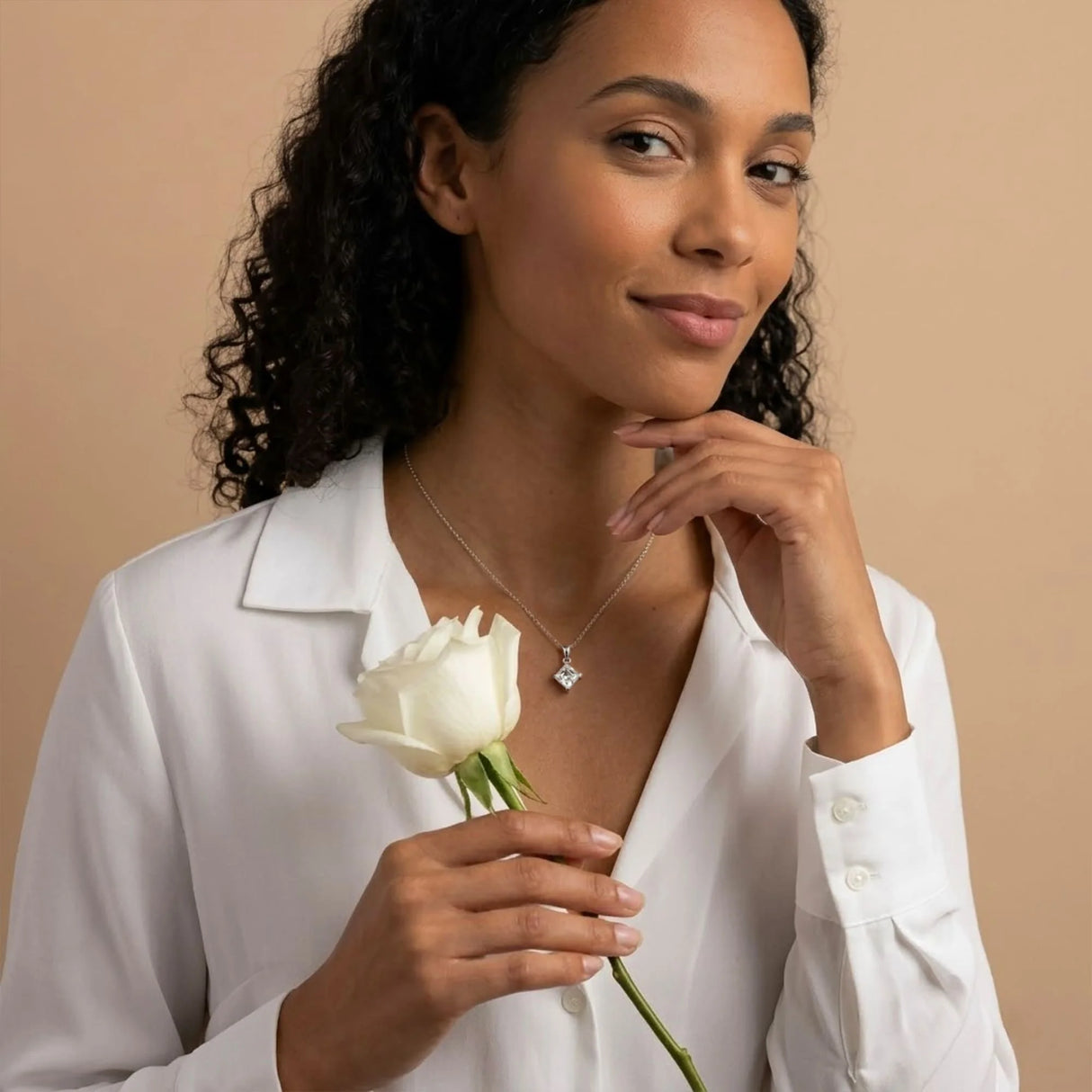 Krystal Couture Square-Cut Pendant Necklace Embellished with SWAROVSKI Crystals in White Gold