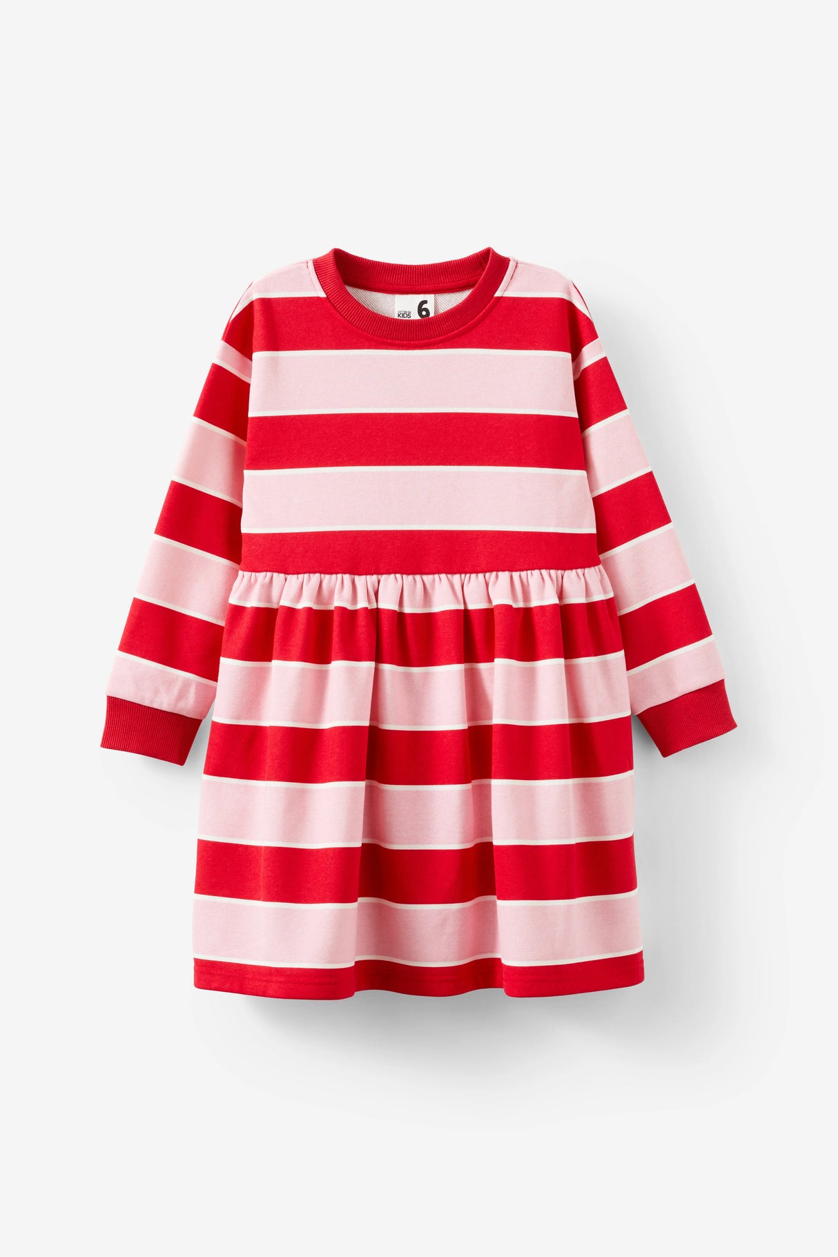 Cotton On Kids Girls Sammy Long Sleeve Dress - Marshmallow/Varsity Red Stripe