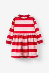 Cotton On Kids Girls Sammy Long Sleeve Dress - Marshmallow/Varsity Red Stripe