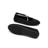 Rhinestone Cross Strap Knit Ballet Flats - Black