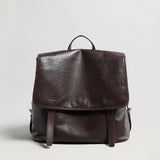 Oil-Wax Leather Flap Backpack - Chocolate