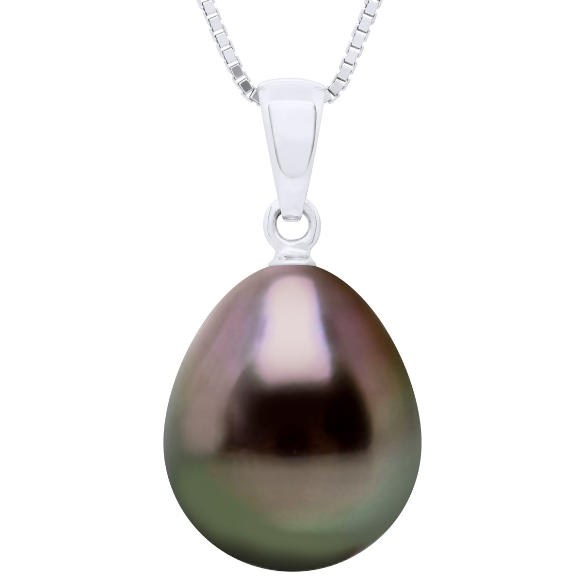 Beaded Pendant White Gold 375 Real Cultured Tahiti Pearl Pear 11-12 mm - Length chain offered for free 42 cm