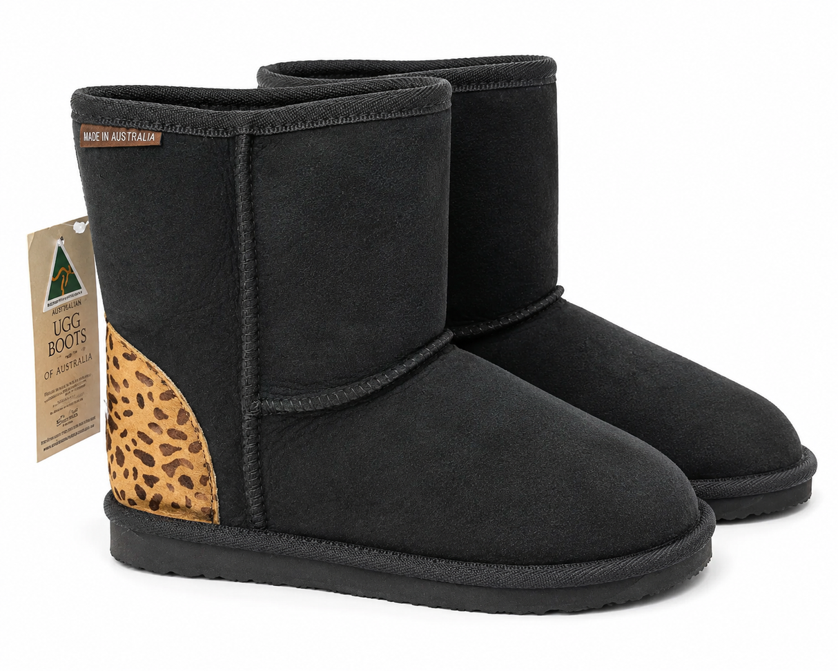 Australian Leather Ugg Cheetah Classic Short Uggs - Black - AU4