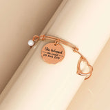 Bullion Gold She Believed She Could Heart Charm Rose Gold Layered Tubular Adjustable Inspirational Bangle