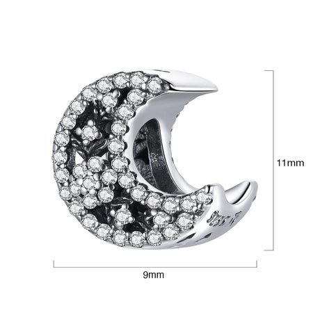 Solid 925 Sterling Silver Crescent Moon Crystals Pandora Inspired Charm