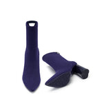 Pointed Toe Block Heel Knit Ankle Boots - Purple