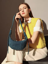 Luna Denim Crescent Shoulder Bag - Blue
