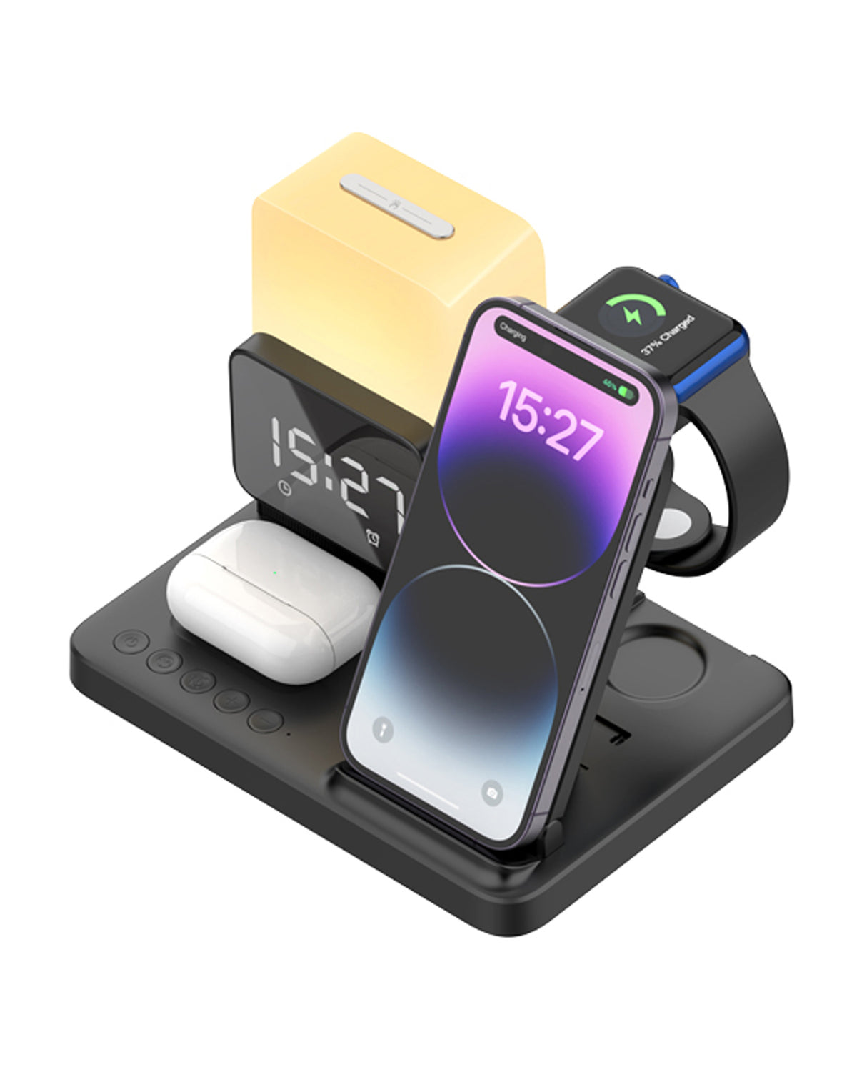 TODO Wireless Phone Charger Alarm Clock LED Lamp 15W Fast Charge Earphone Watch Charge