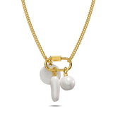 Bullion Gold Pearl Trio Gold Clasp Charm Necklace