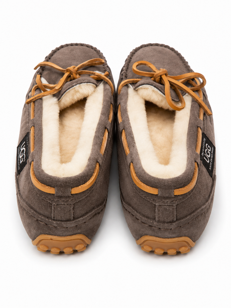 Australian Leather Ugg Moccasin Slippers - Chocolate - AU4