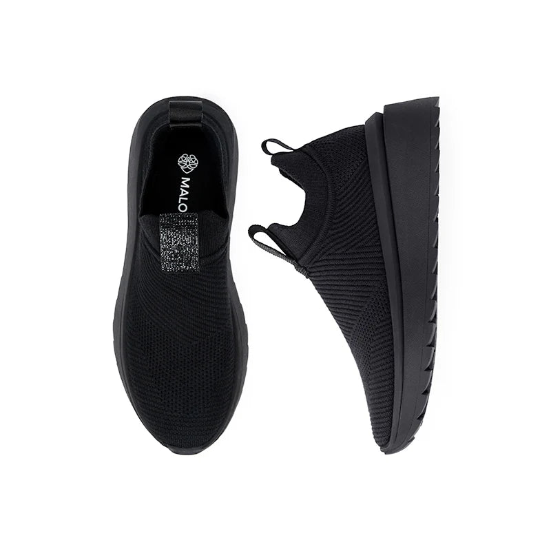 Slip-On Knit Wedge Sneakers - Black