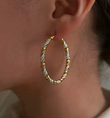 Liv Oliver 18K Gold Two Tone Textured Hoop Earrings