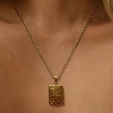 Bullion Gold Engraved Shield Photo Locket Necklace