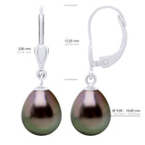 Earrings In White Gold 375 and Real Cultured Tahiti Pearls Pear 9-10 mm - Longueur 18 cm