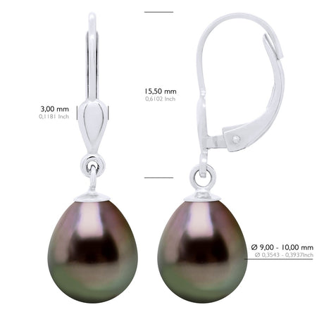 Earrings In White Gold 375 and Real Cultured Tahiti Pearls Pear 9-10 mm - Longueur 18 cm
