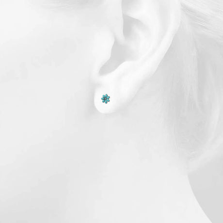 Solid 925 Signature Silver Victorian Teal Petals Stud Earrings