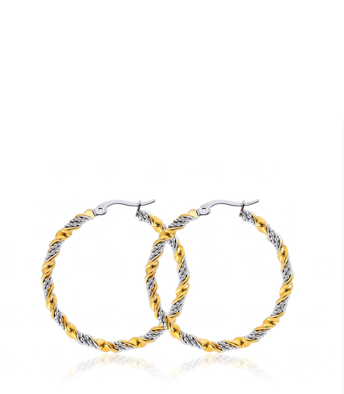 Liv Oliver 18K Gold Two Tone Textured Hoop Earrings
