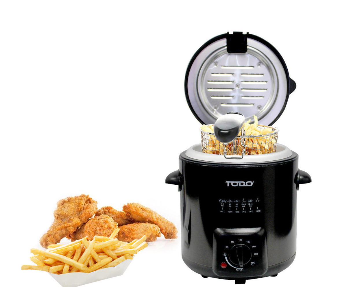 TODO 0.9L Deep Fryer Adjustable Thermostat Dial - Black Stainless Steel Housing Basket