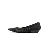 Rhinestone Gradient Knit Pointed Toe Wedge Flats - Black