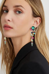 Liv Oliver 18K Gold  Multi Color Statement Crystal Chandelier Earrings