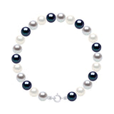 Bracelet of Real Cultured Freshwater Pearls Round 6-7 mm - Natural White + Grey (Pearl Grey) + Black "Tahitian Style" - Longueur 42 cm