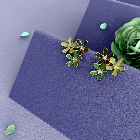 Boxed Petalia Olive Green Stud Earrings and Olive Necklace Featured SWAROVSKI® Crystals in Gold