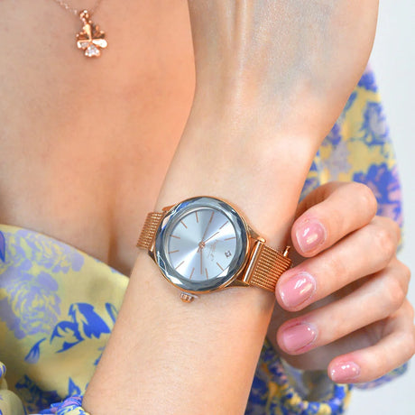 Boxed of Krystal Couture Mineral Glass Watch with Earrings Embellished with Crystals from SWAROVSKI® Set in Rose Gold