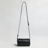 Hand-Woven Sheepskin Leather Cylinder Bag - Black