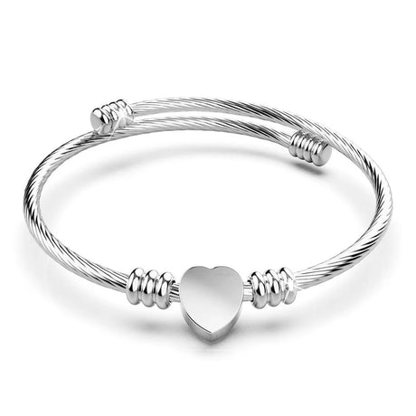 Bullion Gold Heart Motif Charmed Stretched Spiral Coil Bangle White Gold Layered