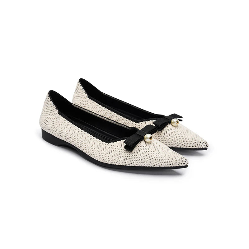 Sarah Casual Pearl Bow Commuter Flats - White