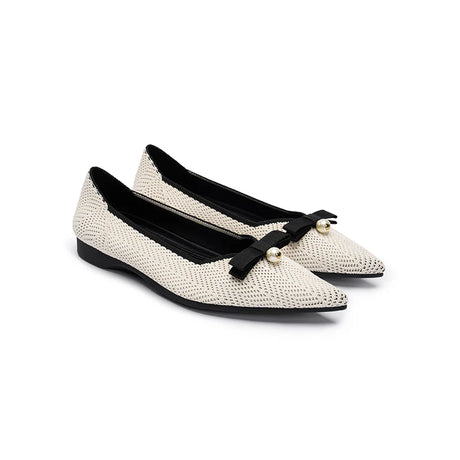 Sarah Casual Pearl Bow Commuter Flats - White