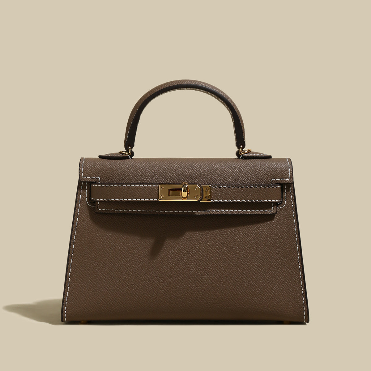Classic Structured Leather Top-Handle Bag - Taupe