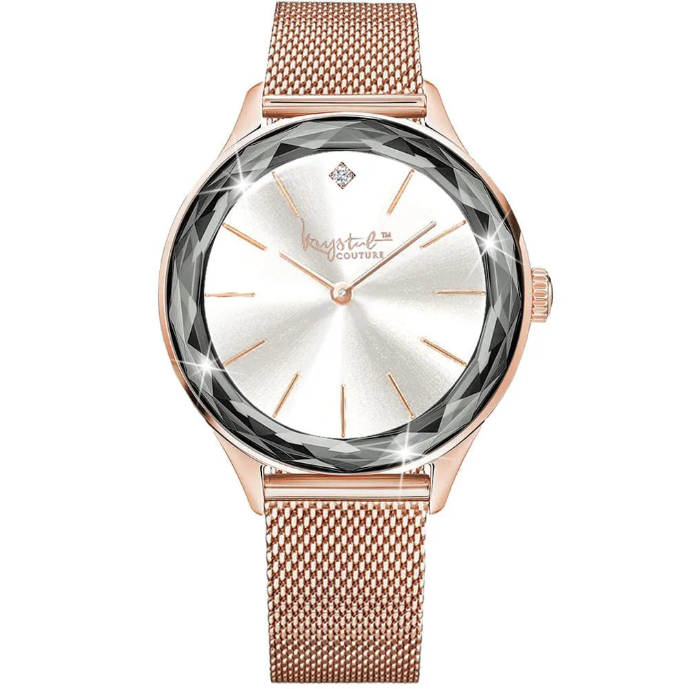 Krystal Couture Krystal Couture Geometric Mineral Glass Feat SWAROVSKI Crystal Watch Rose Gold White