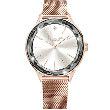 Krystal Couture Krystal Couture Geometric Mineral Glass Feat SWAROVSKI Crystal Watch Rose Gold White