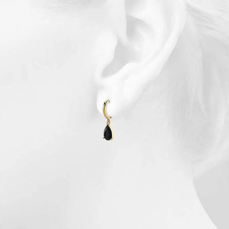 Bullion Gold Black Pear Drop Earrings
