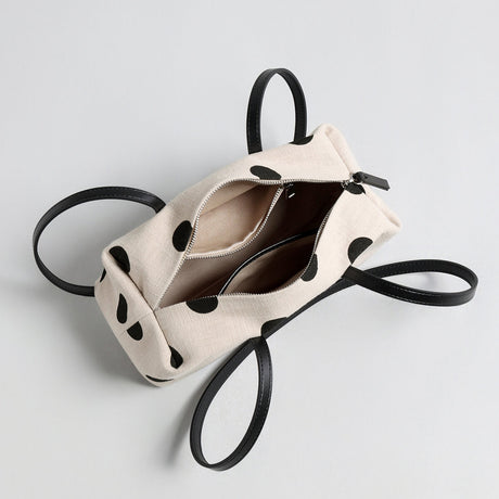 Polka Dot Canvas Barrel Bag - Ivory