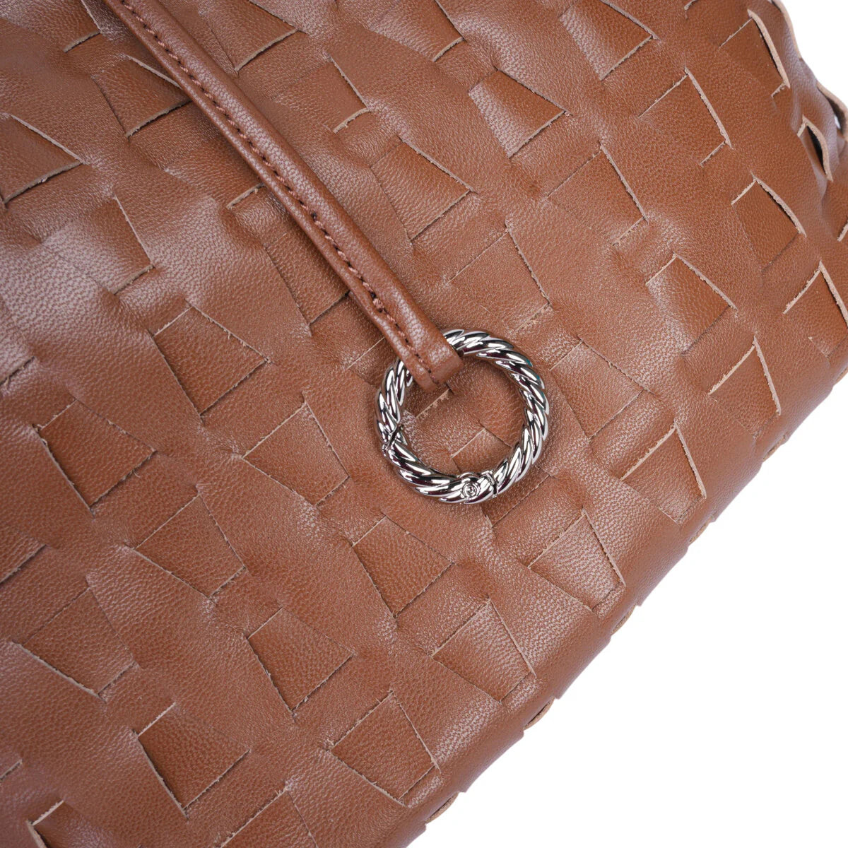 BAMEI Embossed Calfskin Leather Bucket Bag Set - Brown