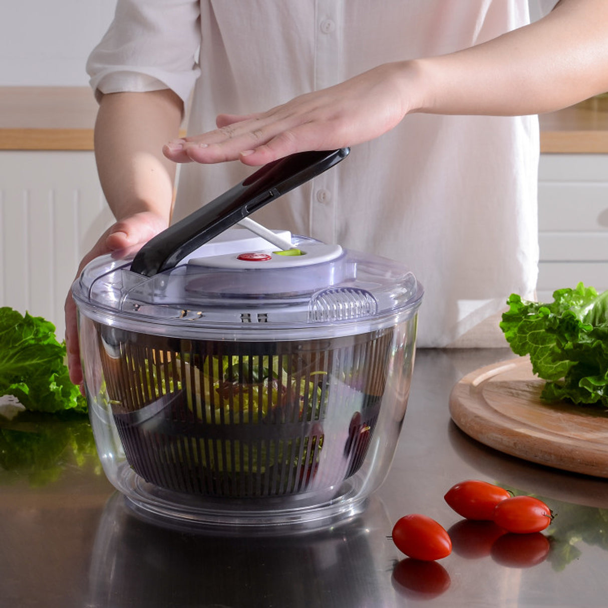 TODO Salad Spinner Vegetable Dryer Hand Lever Drainer Strainer Spinning Basket 5L Bowl Kitchen Tool